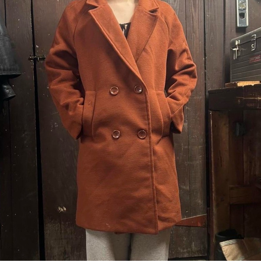 Double-Breasted Rust Pea Coat